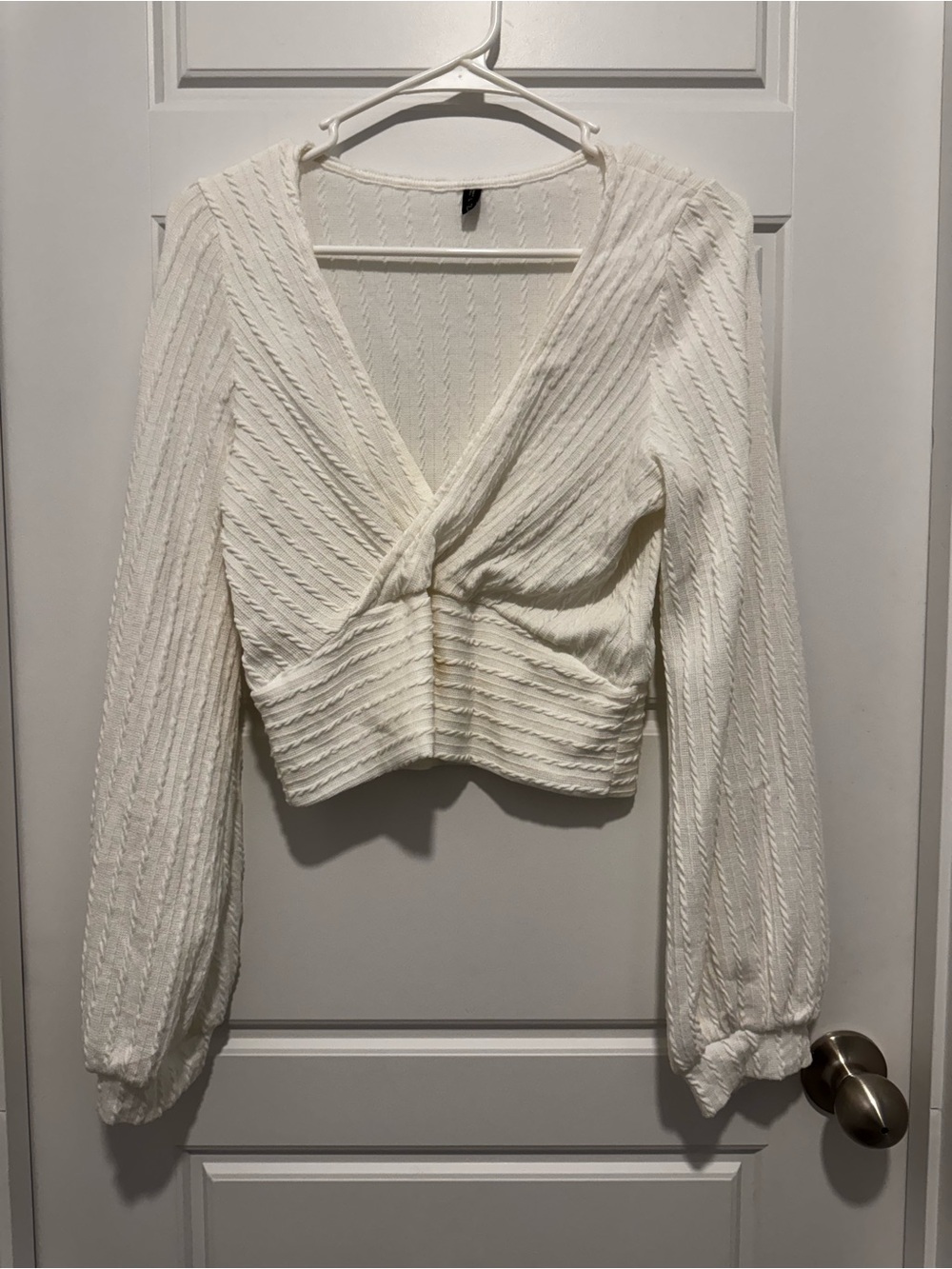 Zaful Cream Knit Wrap Long Sleeve Top